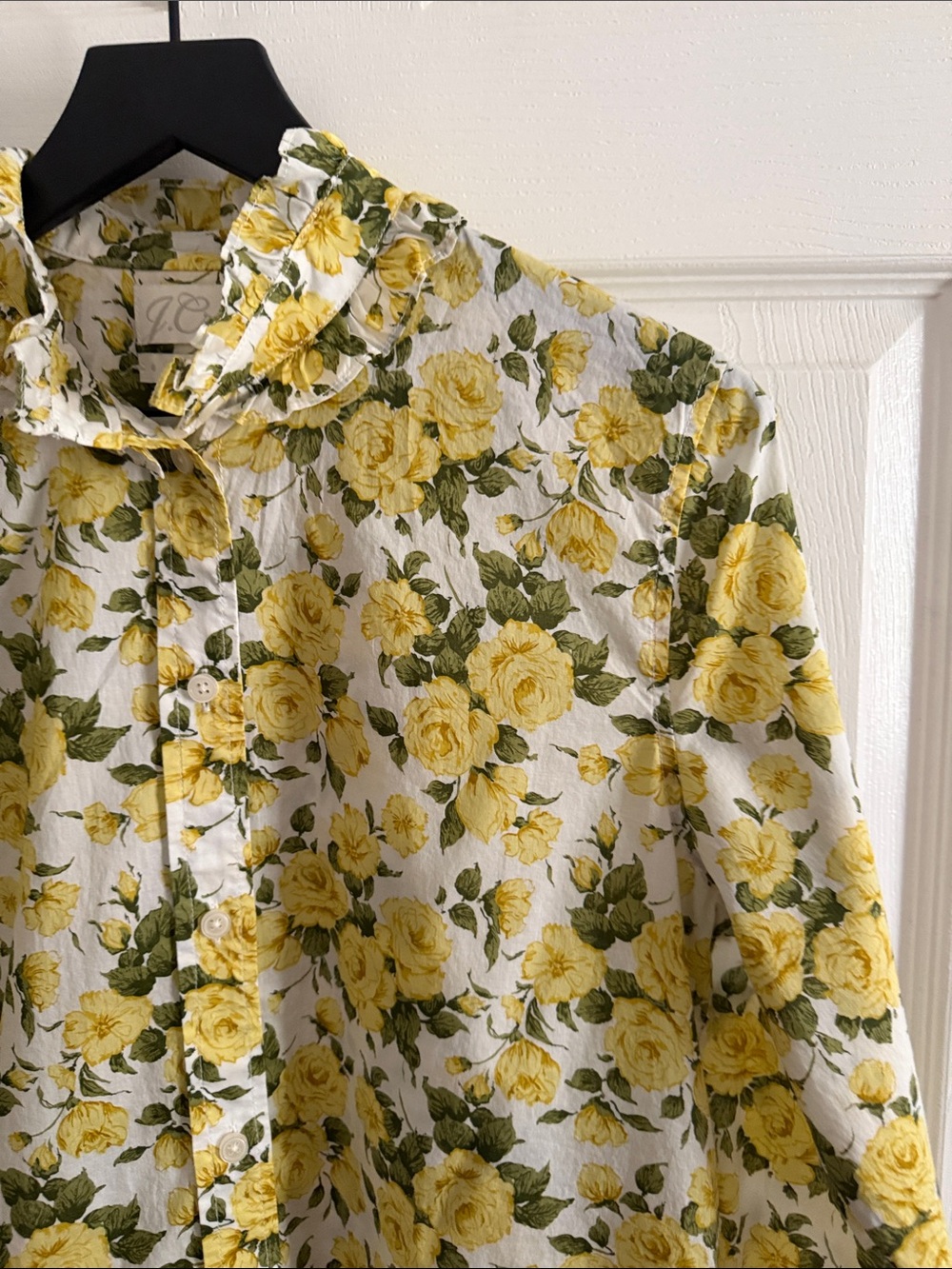 J. Crew Yellow Rose Print Ruffle Collar Cotton Blouse - Picture 5 of 11